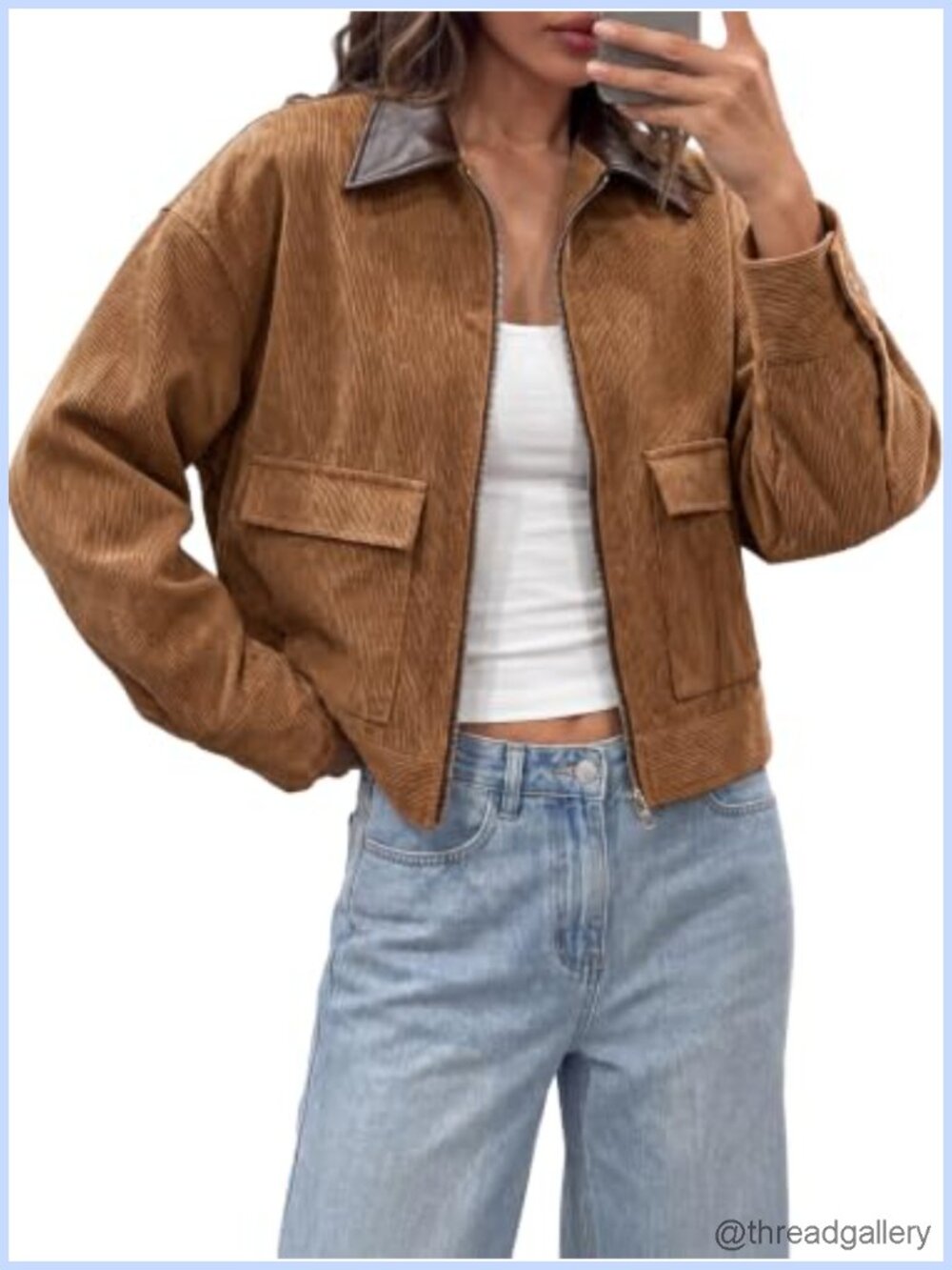 Cropped Corduroy Jacket Oversized Zip Up Barn Bomber Coat